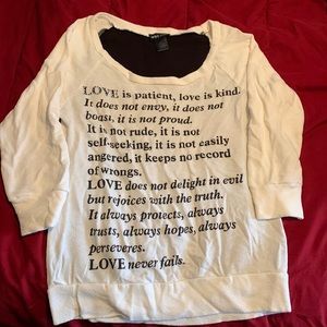 Size S, white with sheer black back, 3/4 sleeve